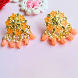 Anouk Gold-Plated Stones Studded & Beaded Contemporary Drop Earrings-3