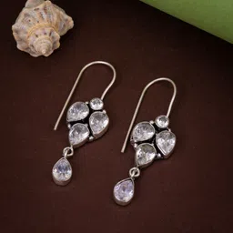 Anvik Contemporary Silver Plated Artificial Stones Drop Earrings-11