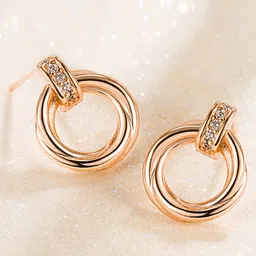 MYKI Rose Gold-Plated Cubic Zirconia-Studded Studs Earrings-24