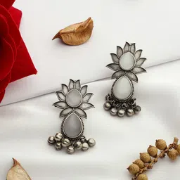 VENI 92.5 Silver Plated Oxidised Drop Earrings-image-54
