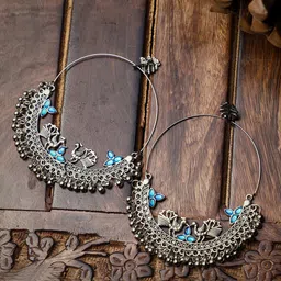 VENI 92.5 Silver-Plated Stone Studded Oxidised Contemporary Drop Earrings-30