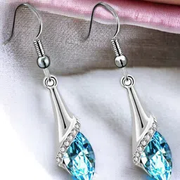 Okos Rhodium-Plated Crystals Studded Contemporary Drop Earrings-36
