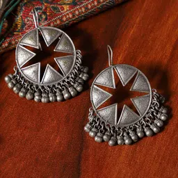 VENI 92.5 Silver Plated Oxidised Drop Earrings-image-8