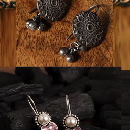 VENI Set Of 2 92.5 Silver-Plated Contemporary Drop Earrings-50