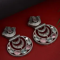 Anvik Silver-Plated Oxidised Contemporary Chandbalis-35