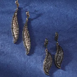 SOHI Set Of 2 Gold-Plated Studded Contemporary Drop Earrings-55