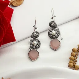 VENI 92.5 Silver-Plated Stones Studded Peacock Shaped Drop Earrings-42