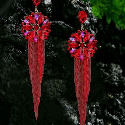 DressBerry Gold-Plated Artificial Stones Studded Tasselled Drop Earrings-46