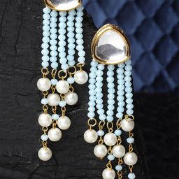 KARATCART Gold-Plated Stone Studded & Beaded Drop Earrings-image-12