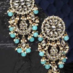 KARATCART Gold-Plated Stone Studded & Beaded Drop Earrings-34