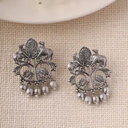 Priyaasi Silver Plated Oxidised Contemporary Drop Earrings-27