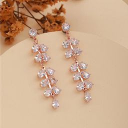 Jazz and Sizzle Rose Gold-Plated Cubic Zirconia Studded Contemporary Drop Earrings-picture-34