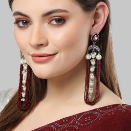 KARATCART Red Contemporary Drop Earrings-picture-35