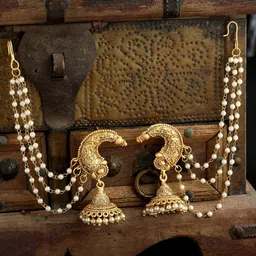 PANASH Gold Plated Beaded Jhumka Earrings With Ear Chain-20