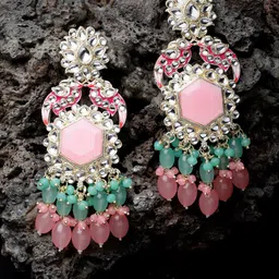 Sukkhi Gold Plated Kundan Studded Meenakari Drop Earrings-0