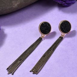 SOHI Black & Gold-Plated Contemporary Drop Earrings-29