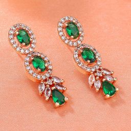 Estele Rose Gold-Plated CZ Studded Contemporary Drop Earrings-56
