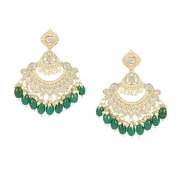 I Jewels Gold-Plated Stones & Beads Studded Contemporary Drop Earrings-image-9