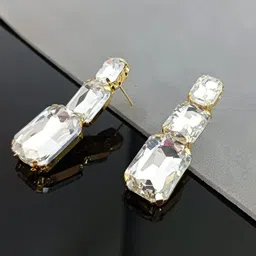 Efulgenz Gold-Plated Crystals Studded Drop Earrings-19