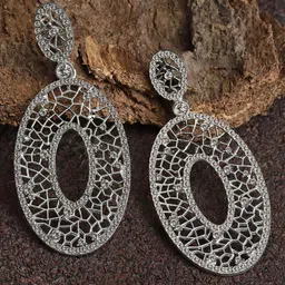 KARATCART Silver-Plated Stone Studded Circular Drop Earrings-41
