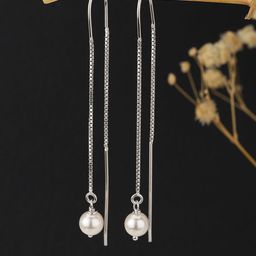 VANBELLE Women Silver-Toned & White Contemporary Drop Earrings-13