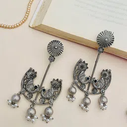 ABDESIGNS Silver-Plated Stone-Studded Contemporary Drop Earrings-image-76