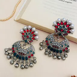 ABDESIGNS Silver-Plated Stone-Studded Contemporary Chandbalis-image-77