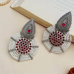 ABDESIGNS Silver-Plated German Silver Contemporary Drop Earrings-image-72