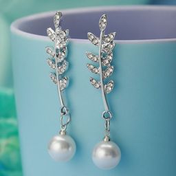 Priyaasi Pearl Silver-Toned Contemporary Drop Earrings-image-80