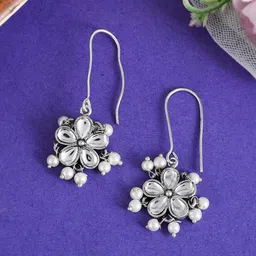 Silvermerc Designs Silver-Plated Kundan Contemporary Drop Earrings-20