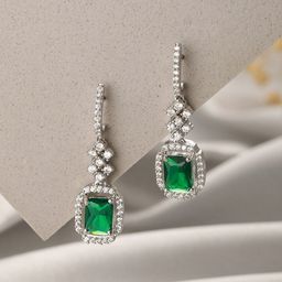 Saraf RS Jewellery Silver-Plated American Diamond Contemporary Drop Earrings-28