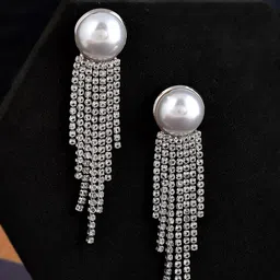 Shoshaa Silver-Plated Cubic Zirconia Contemporary Drop Earrings-33