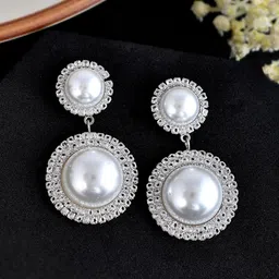 Shoshaa Silver-Plated Oxidised Cubic Zirconia Drop Earrings-54