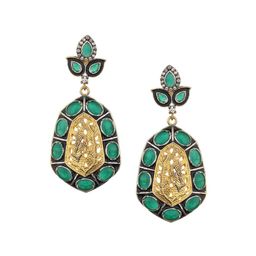 Runjhun Green Contemporary Gold-Plated Drop Earrings-image-54