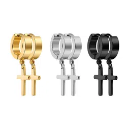 KARISHMA KREATIONS Men Set of 3 Stainless Steel Hoop Earrings-6