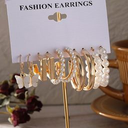 Shining Diva Fashion Set of 5 Gold-Plated Contemporary Drop Earrings-13