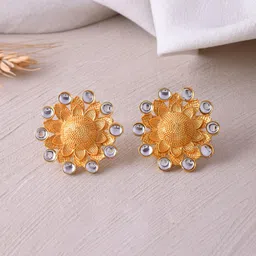 Silvermerc Designs Gold-Plated Stones Studded Floral Studs Earrings-image-46