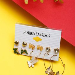DressBerry Set Of 6 Gold-Plated Contemporary Drop Earrings-1