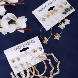 DressBerry Gold-Toned & White Set Of 12 Gold-Plated Contemporary Hoop Earrings-image-18