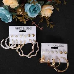 DressBerry Set Of 12 Gold-Plated Contemporary Earrings-image-33