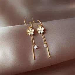 Unwind by Yellow Chimes Gold-Plated Floral Crystal Studded Dangler Hoop Earrings-53