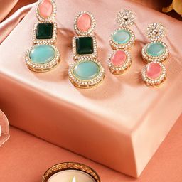 Zaveri Pearls Set Of 2 Gold Plated Contemporary Drop Earrings-8