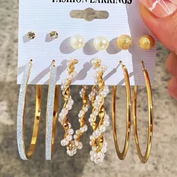 Jewels Galaxy Set Of 6 Gold Plated Contemporary Drop Earrings-6