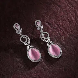 Priyaasi Silver-Plated American Diamond Contemporary Drop Earrings-53
