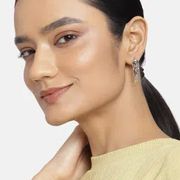 Estele Women Silver-Toned & Black Contemporary Drop Earrings-23