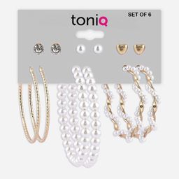 ToniQ Set Of 6 Gold-Plated Contemporary Drop Earrings image 1