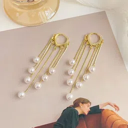Yellow Chimes Gold Plated Tasselled Drop Earrings-35