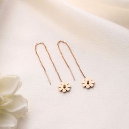 Yellow Chimes Stainless Steel Rose Gold-Plated Floral Threader Drop Earrings-10