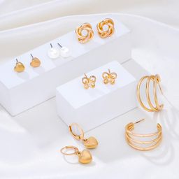 Yellow Chimes Set Of 6 Gold-Plated Contemporary Stud & Hoop Earrings-2