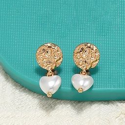 AMI Gold-Plated & White Contemporary Drop Earrings-image-69